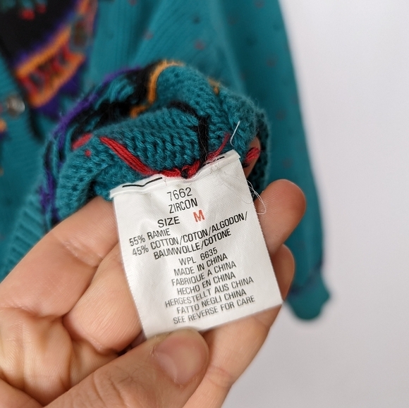 Woolrich sz.M Vintage 90s Grandma Cardigan Sweater Button Up Fair Isle Nordic - Picture 11 of 13